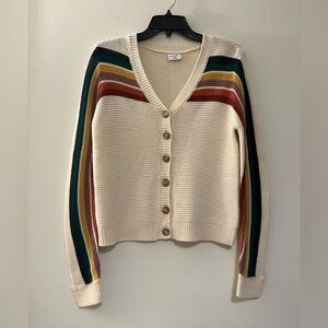 Retro Rainbow Striped Cream Cardigan Sweater Oversized